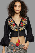 POL Floral Embroidered Cropped Blouse