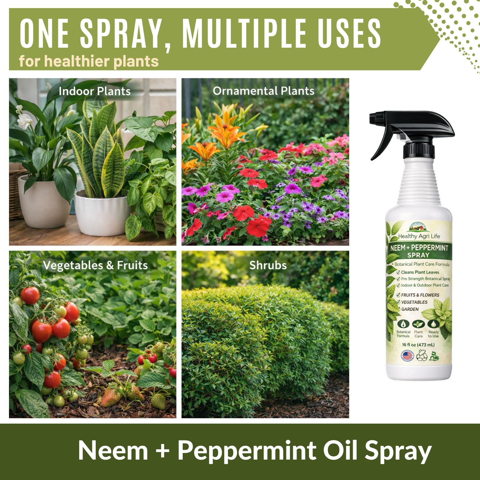 Neem & Peppermint Plant Spray for Garden, Vegetables & Indoor Plants – Botanical Leaf Care Mist, Supports Clean Healthy Leaves, Ready-to-Use Garden Spray for Fruits, Herbs & Houseplants