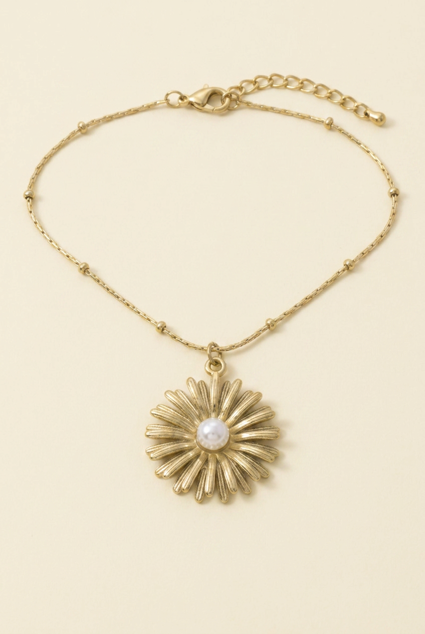 Juliet Stainless Steel Sunflower Pearl Pendant Necklace