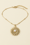 Juliet Stainless Steel Sunflower Pearl Pendant Necklace