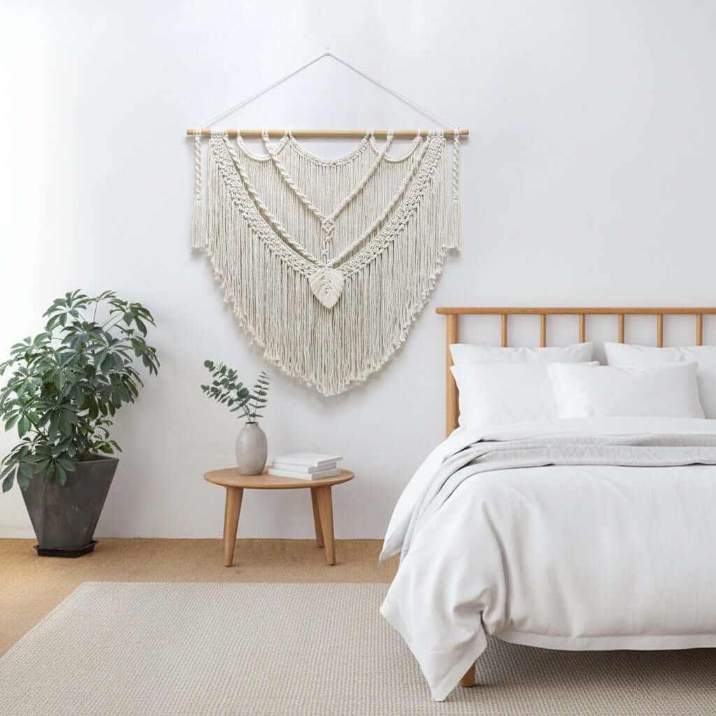 Boho Leaf Tapestry Wall Hanging – Handwoven Nordic Room Decor Curtain