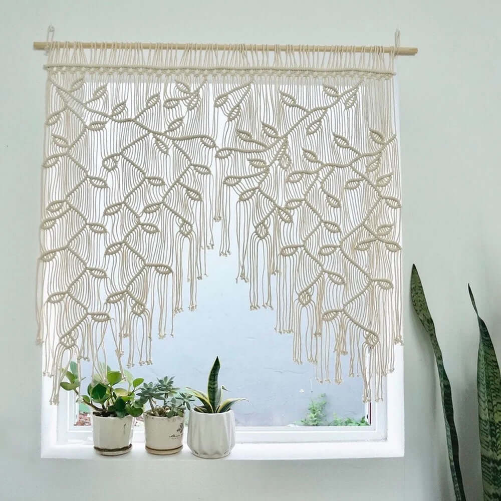 Boho Leaf Tapestry Wall Hanging – Handwoven Nordic Room Decor Curtain