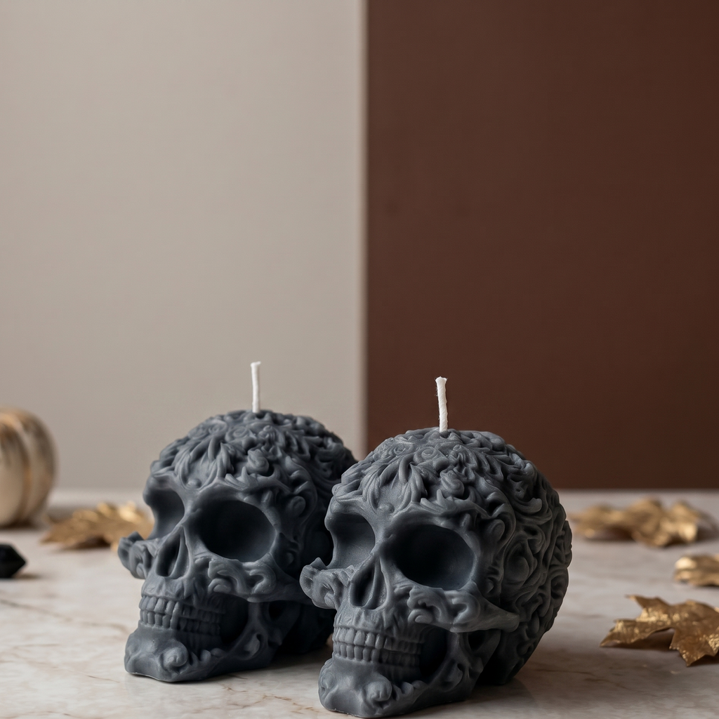 Floral Skull Sculpture Candle