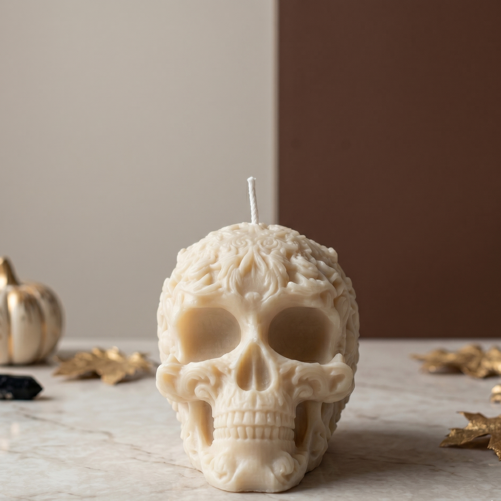 Floral Skull Sculpture Candle