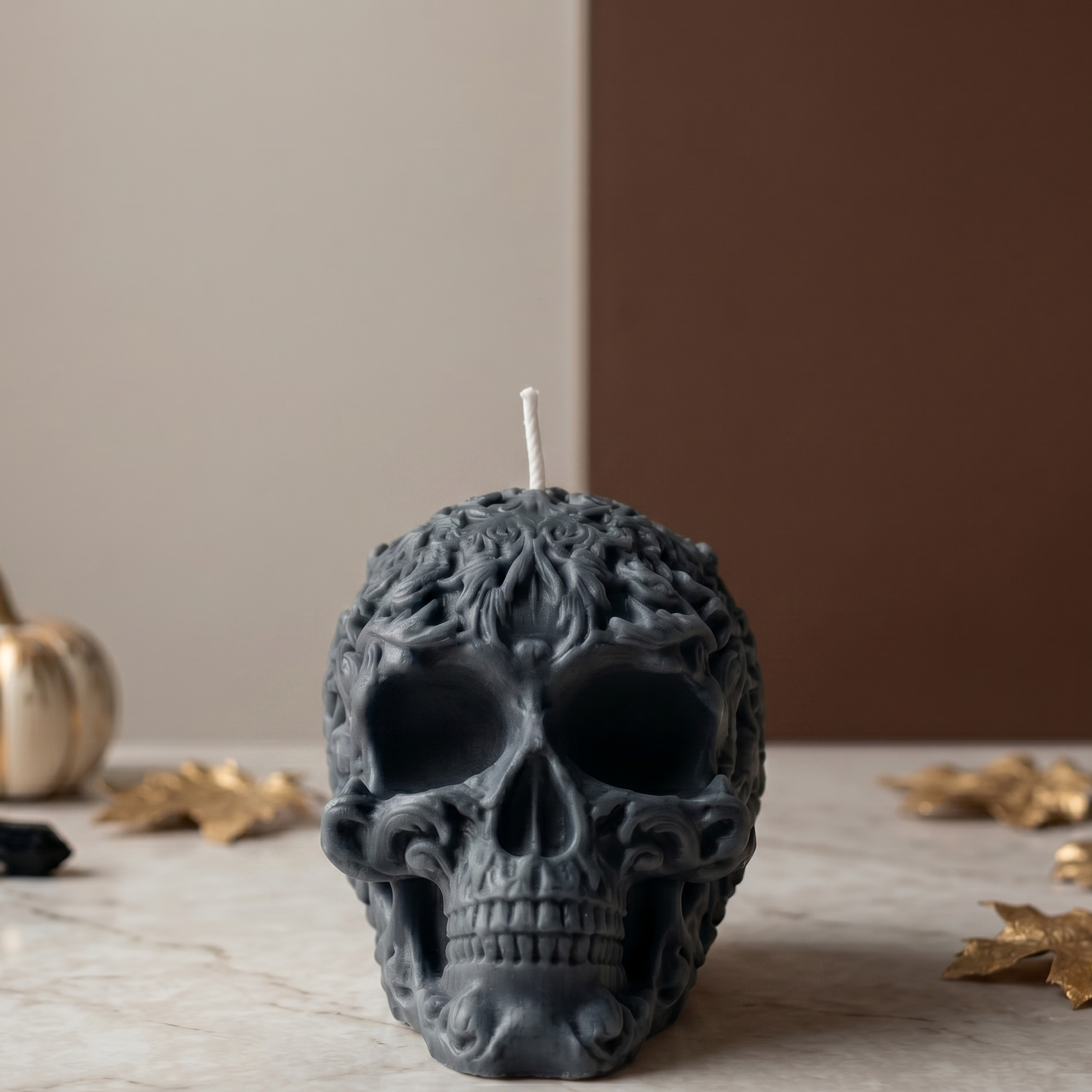 Floral Skull Sculpture Candle
