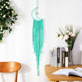 Macrame Wall Hanging Crescent Moon Dream Catcher with Moon Charm, Modern Boho Style Home Decor -- Turquoise