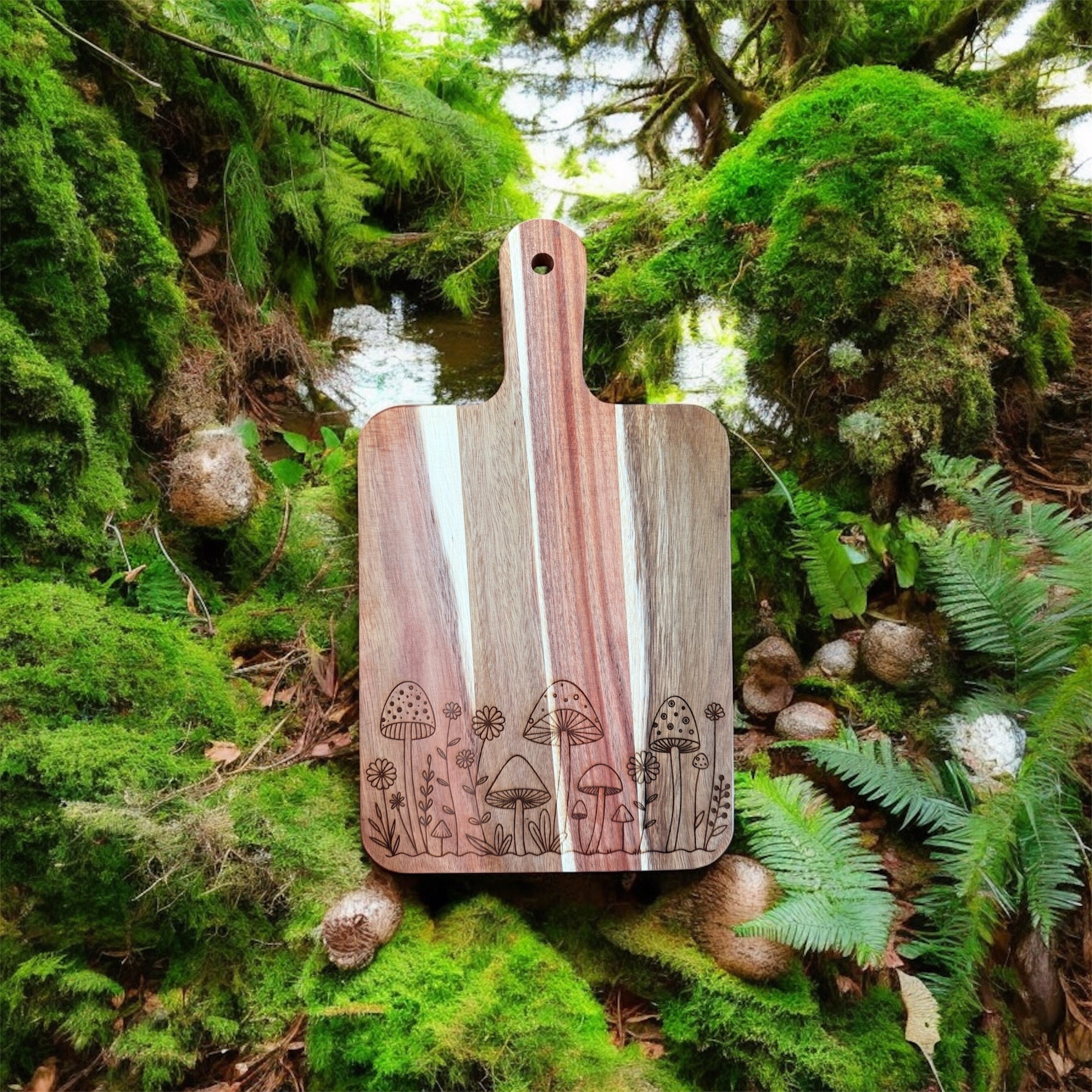 Floral Acacia Cutting Board, Engraved Cutting Board, Flowers