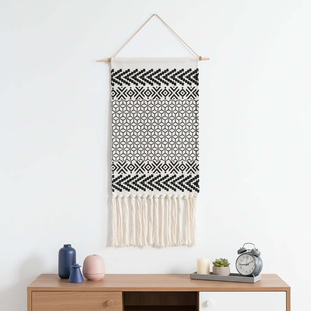 Tufted Tassel Wall Hanging – Boho Hand-Woven Tapestry Decor