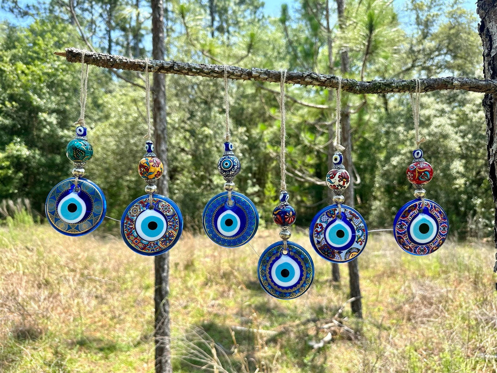Wall Hanging Evil Eye Nazar Boncuk Mal De Ojo, Modern Boho Style Home Decor -- Ceramic Hand Painted Ball