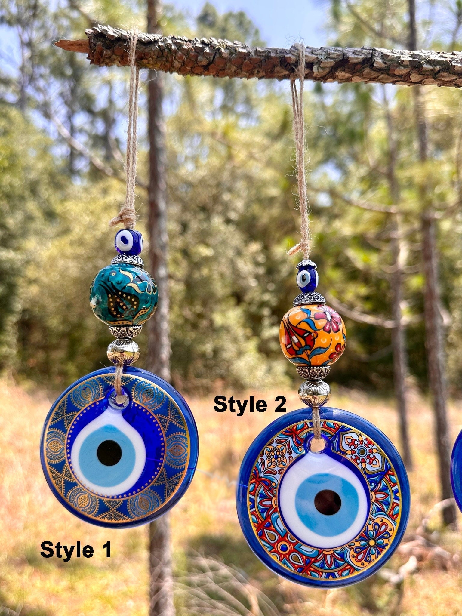 Wall Hanging Evil Eye Nazar Boncuk Mal De Ojo, Modern Boho Style Home Decor -- Ceramic Hand Painted Ball