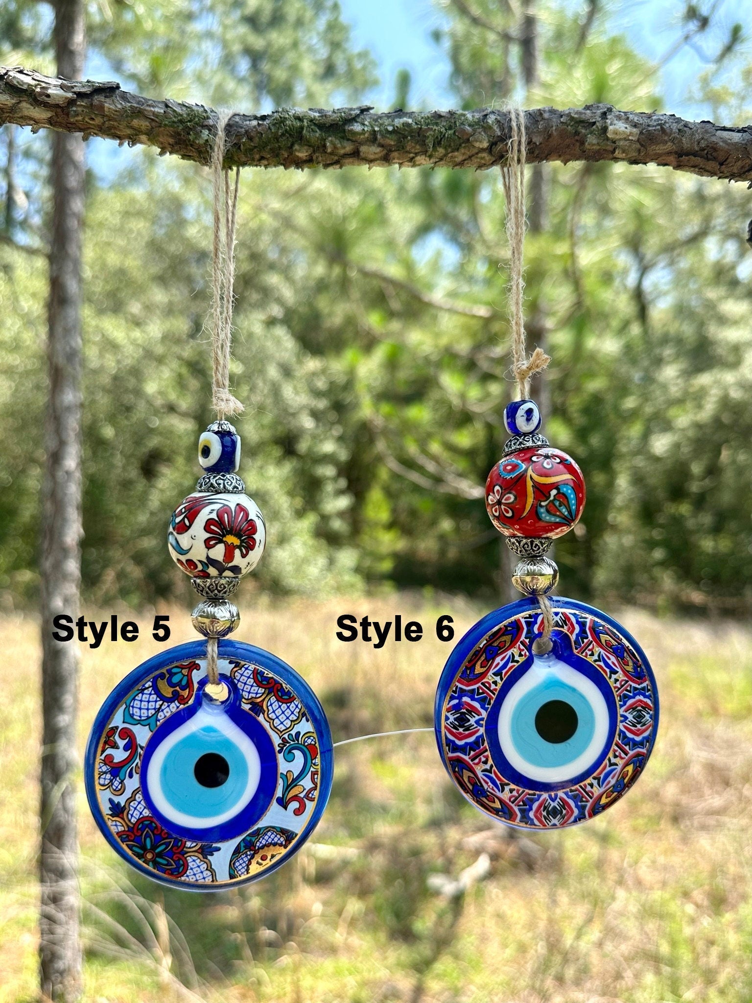 Wall Hanging Evil Eye Nazar Boncuk Mal De Ojo, Modern Boho Style Home Decor -- Ceramic Hand Painted Ball