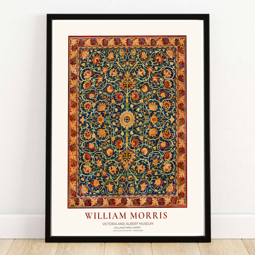 William Morris Holland Park Carpet Blue Red Vintage Exhibition Framed Wall Poster-0