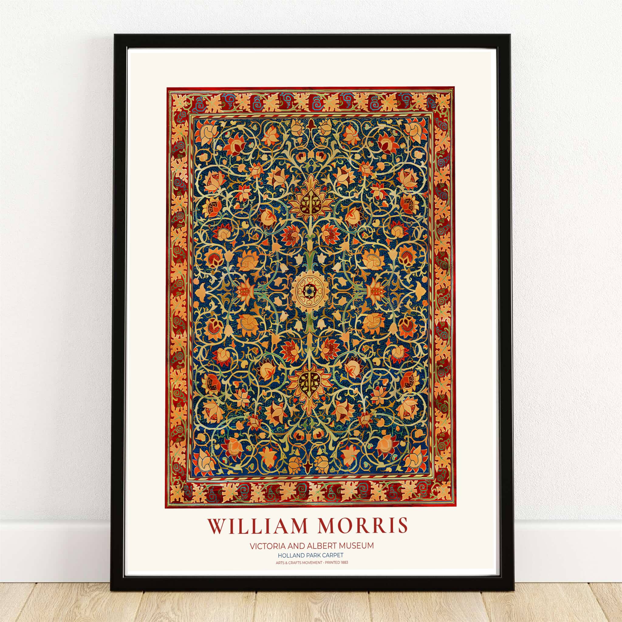 William Morris Holland Park Carpet Blue Red Vintage Exhibition Framed Wall Poster-0