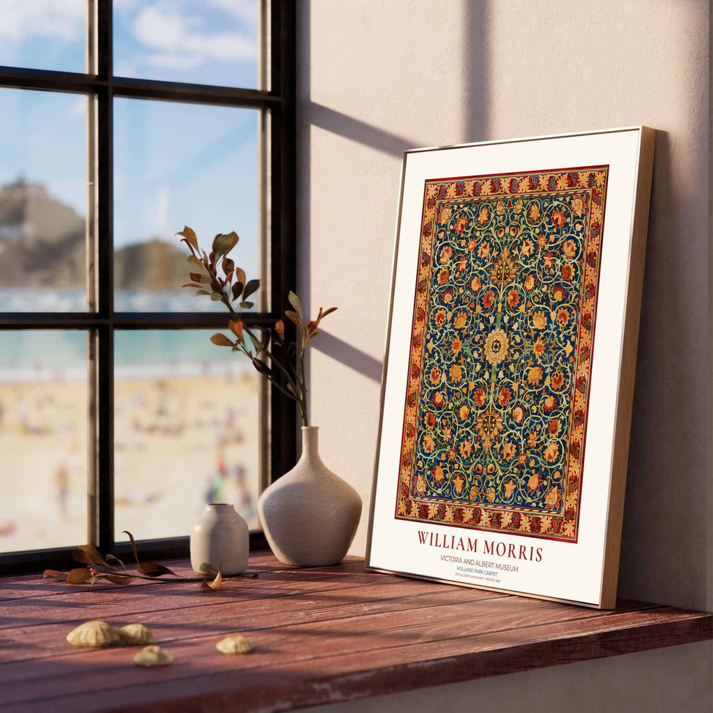 William Morris Holland Park Carpet Blue Red Vintage Exhibition Framed Wall Poster-2