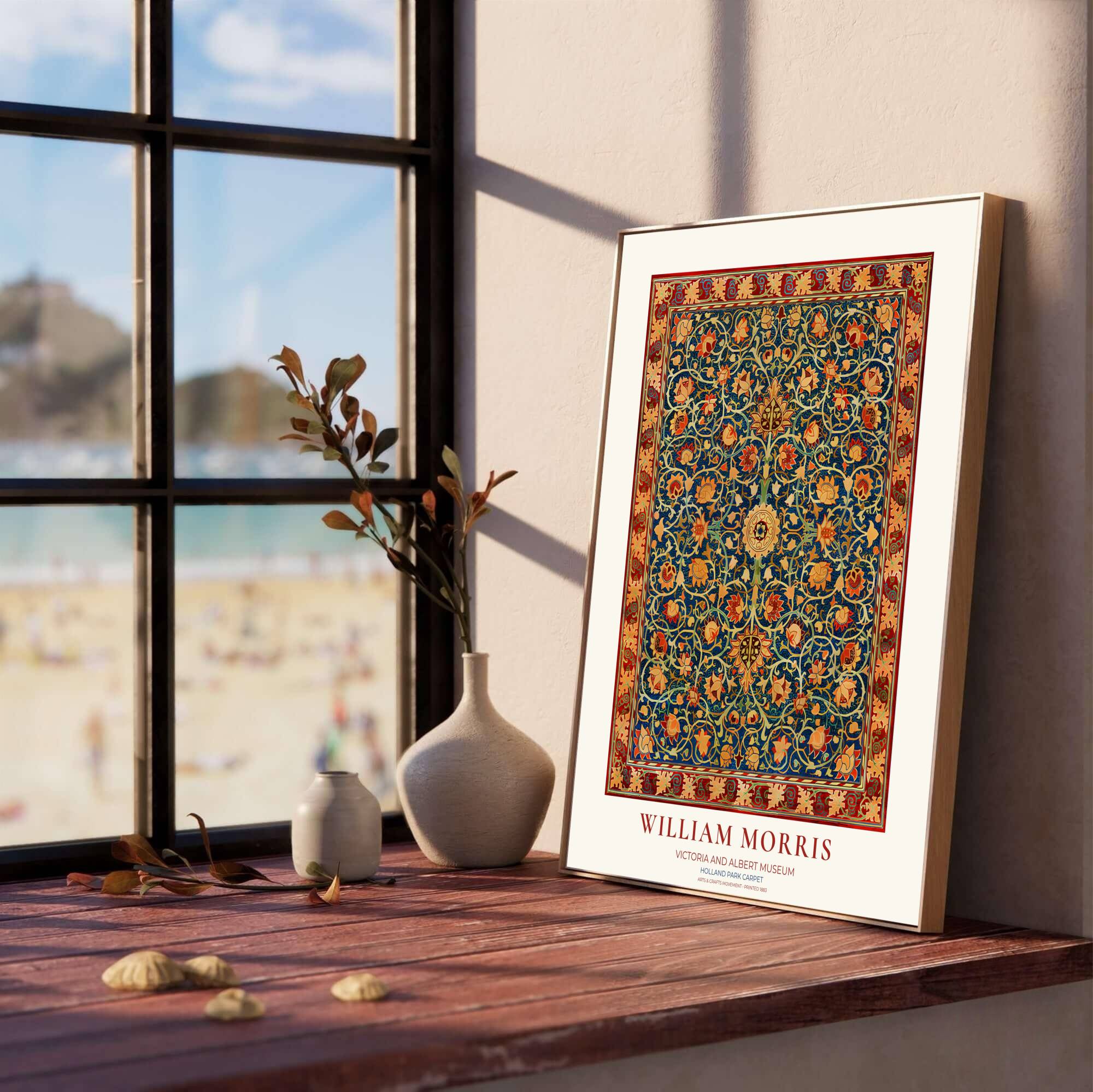 William Morris Holland Park Carpet Blue Red Vintage Exhibition Framed Wall Poster-2