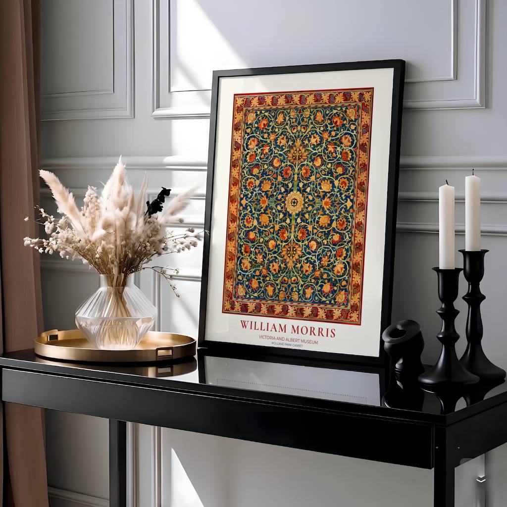 William Morris Holland Park Carpet Blue Red Vintage Exhibition Framed Wall Poster-1