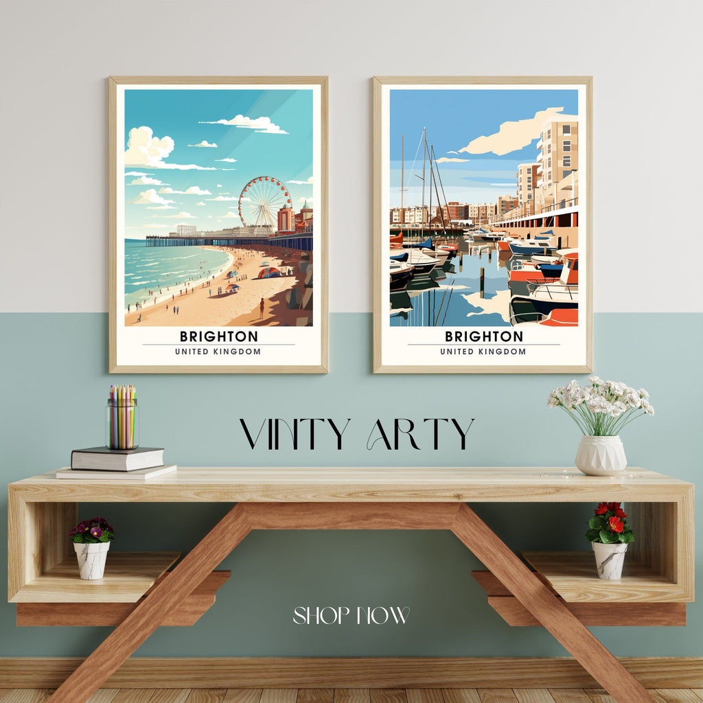 Affiche Brighton- Impression de voyage Brighton - Impression Paysage Urbain Artistique - Collection Souvenirs du Royaume-Uni-2