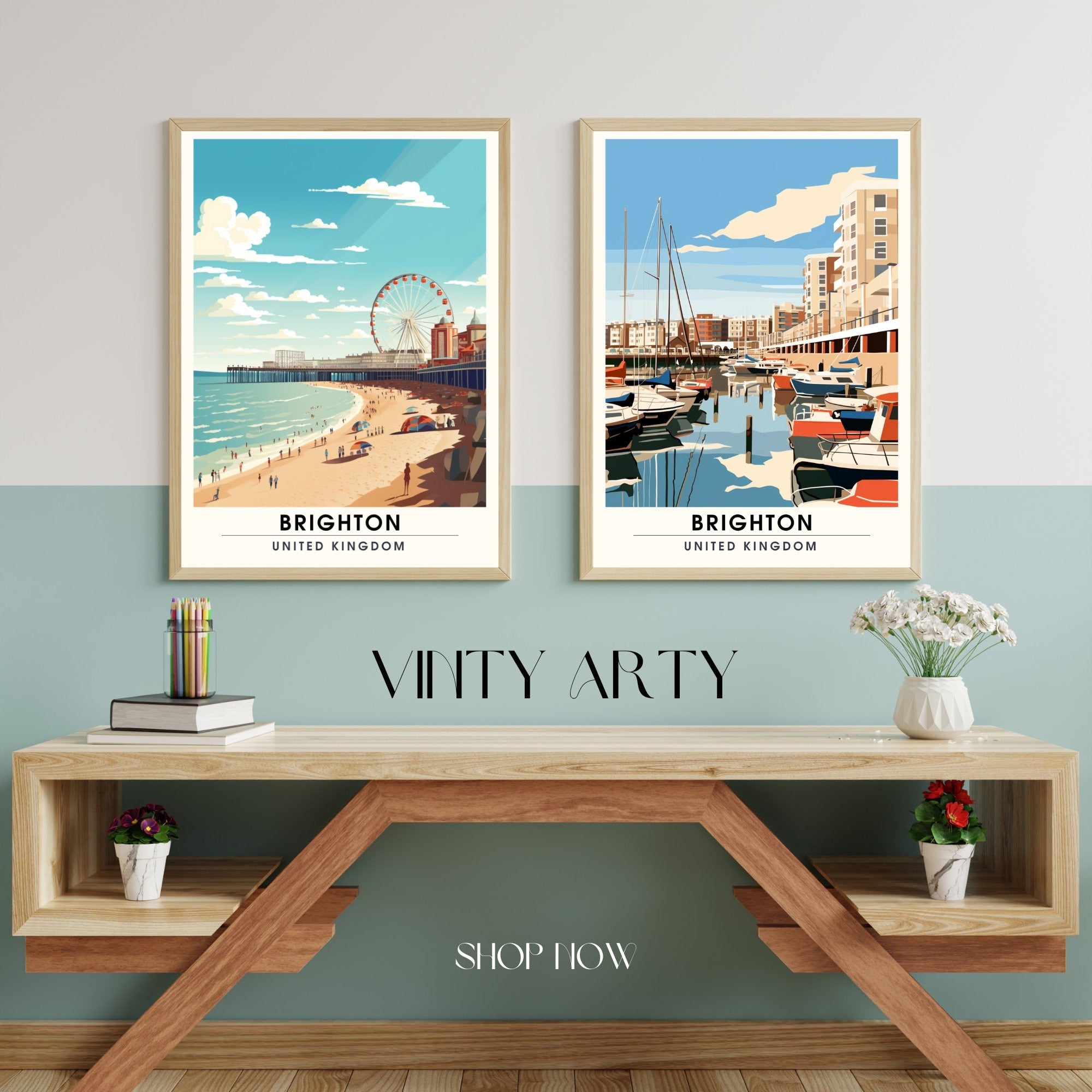Affiche Brighton- Impression de voyage Brighton - Impression Paysage Urbain Artistique - Collection Souvenirs du Royaume-Uni-2