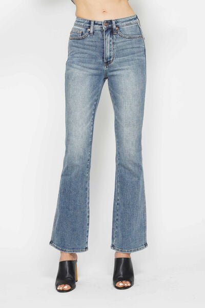 Judy Blue Full Size Tummy Control Back Embroidered Pocketed Bootcut Jeans Plus Size