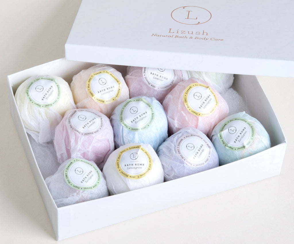 Natural Bath Bomb Gift Box – 12 Handmade Bath Bombs