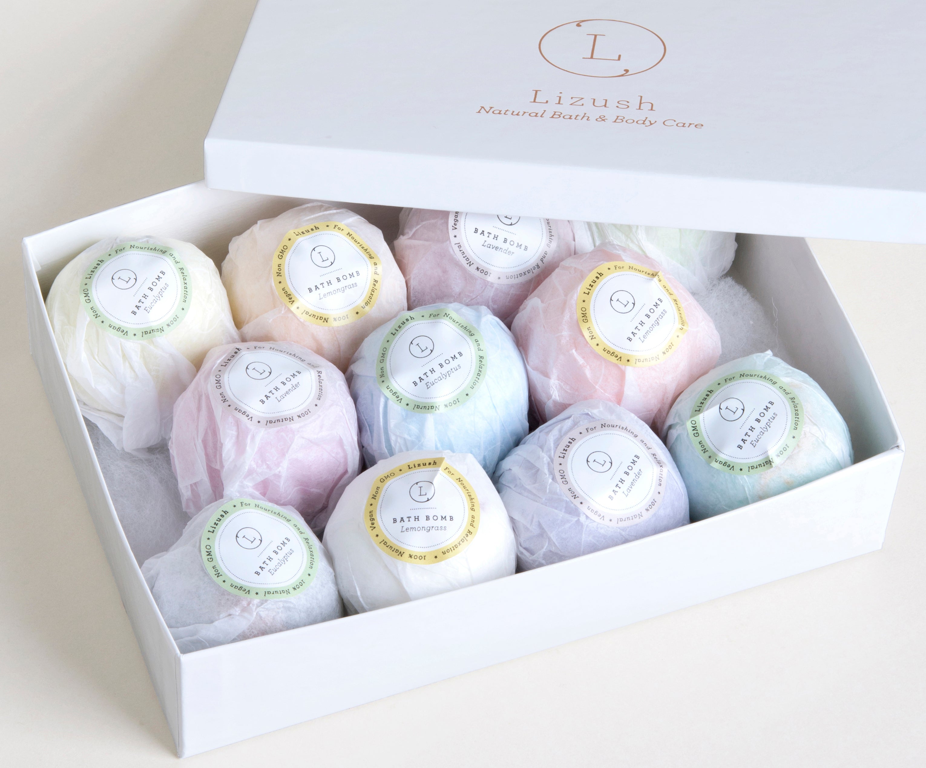 Natural Bath Bomb Gift Box – 12 Handmade Bath Bombs